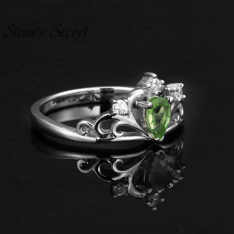 Vintage Crown Ring for Women Peridot Natural Stone 925 Sterling Silver Wedding Birthday Gift Girl Child Jewelry | Украшения и