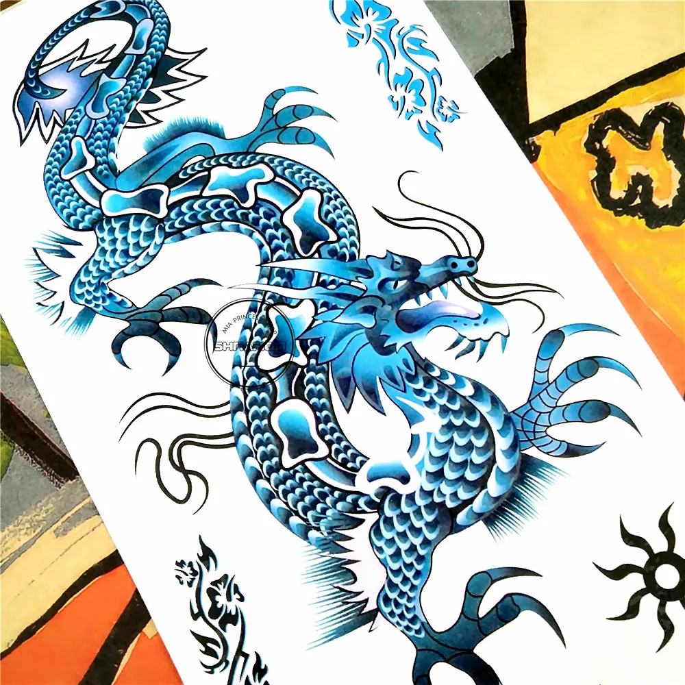 SHNAPIGN временная татуировка с синим китайским драконом боди арт тату наклейки на