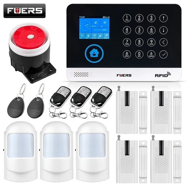 FUERS WG11 Wi-Fi GSM беспроводная домашняя бизнес охранная сигнализация Система управления приложением сирена RFID детектор движения PIR датчик дыма - Цвет: Kit 4