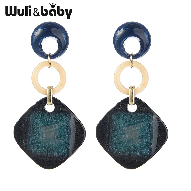 Wuli & baby большие геометрические красные зеленые Висячие серьги для женщин модные