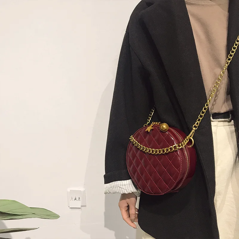 Ретро Бриллиантовая решетка маленькая круглая сумка модные женские сумки на