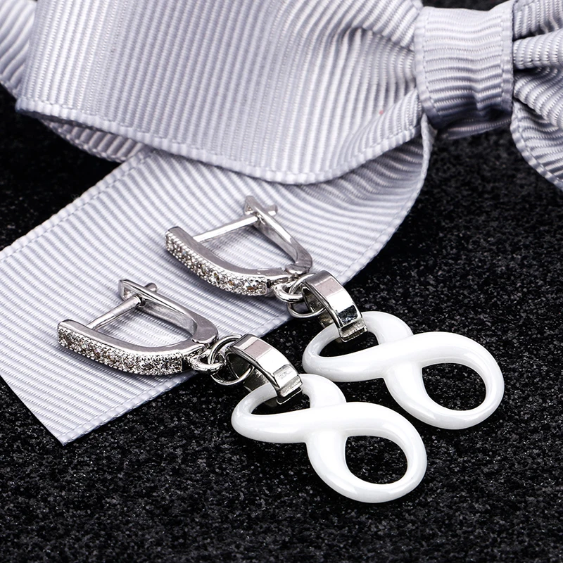 Женские серьги u образной формы Infinity 8 элегантные белые и черные керамические