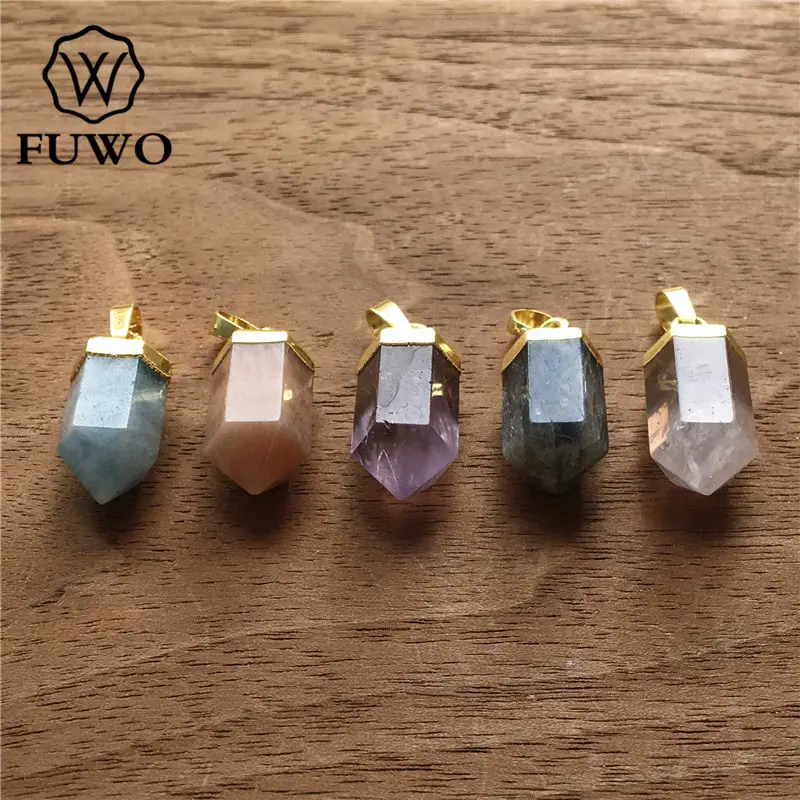 Кварцевая подвеска пионт FUWO граненная Друза с 24 каратным золотом