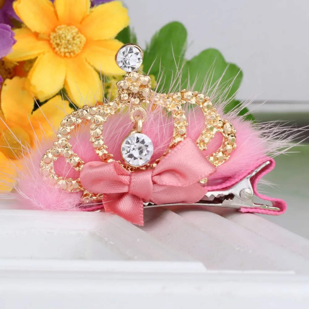 C 2020 Baby Girl Hair Accessories Shiny CZ Golden Crown Kids Hairpins Ribbon Bow Children Princess Clips | Детская одежда и обувь
