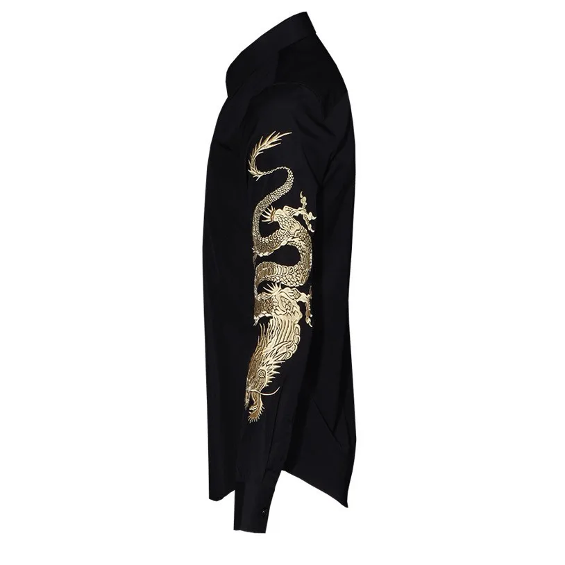 Брендовые мужские приталенные рубашки для свадебного платья с вышивкой дракона