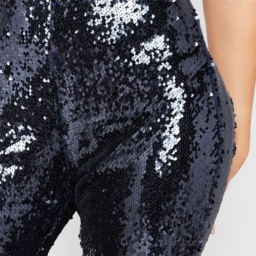 Модные женские пикантные блестящие эластичные однотонные мешковатые брюки клеш