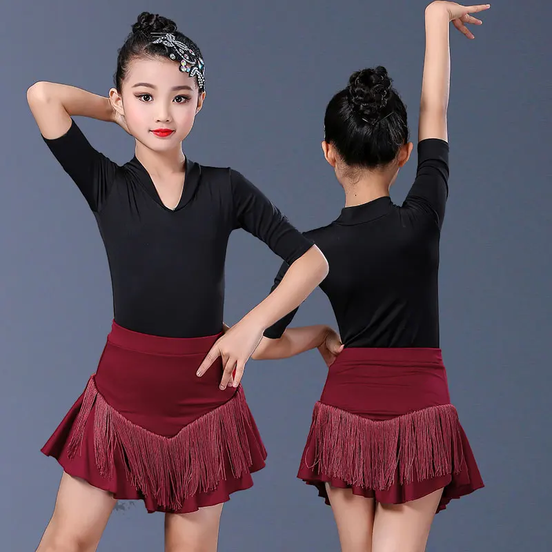 Новый костюм для латинских танцев юбки девочек с v образным вырезом черного и
