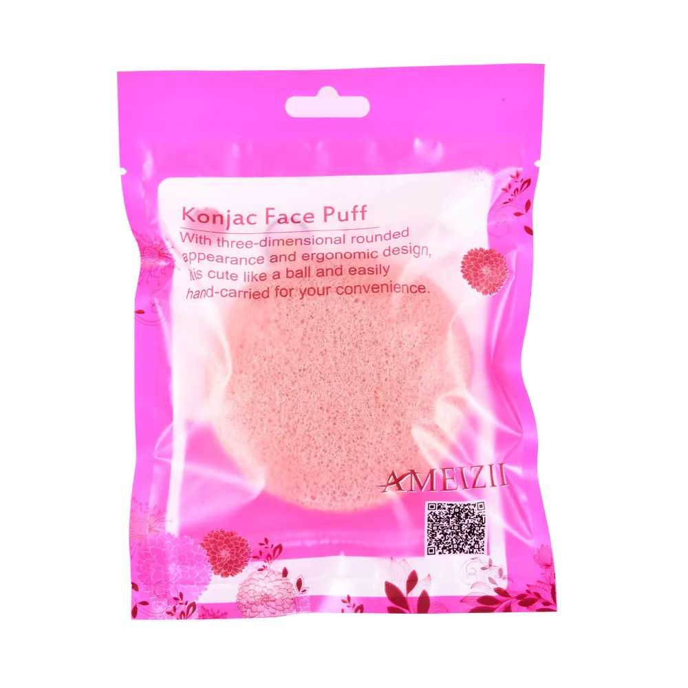 pink with package AMEIZII, 1 шт., круглая губка коньяк, косметическая губка для чистки лица, натуральный спонж Конняку, средство для очищения лица, смывание - Цвет: pink with package
