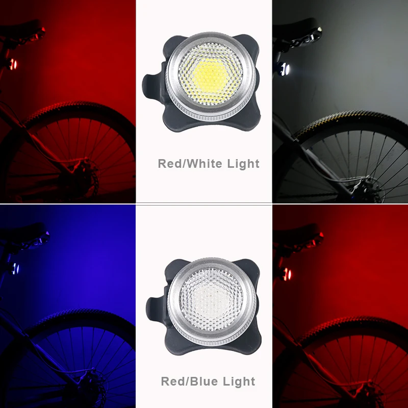 Задний фонарь для велосипеда двойной с зарядкой от USB COB красный белый или