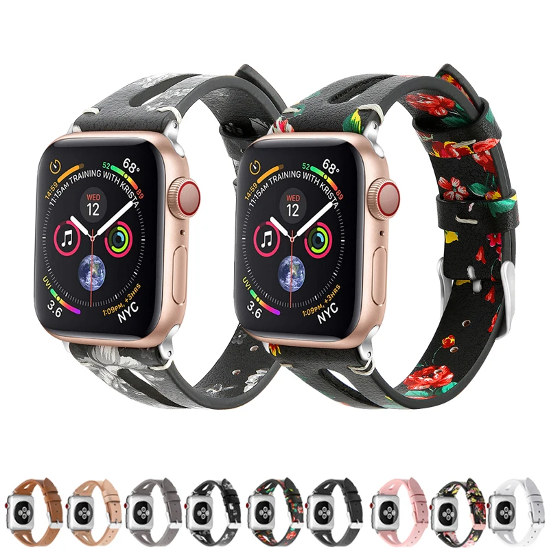 Ремешок из натуральной кожи для apple watch band 42 мм 38 44 40 браслет с принтом iwatch series