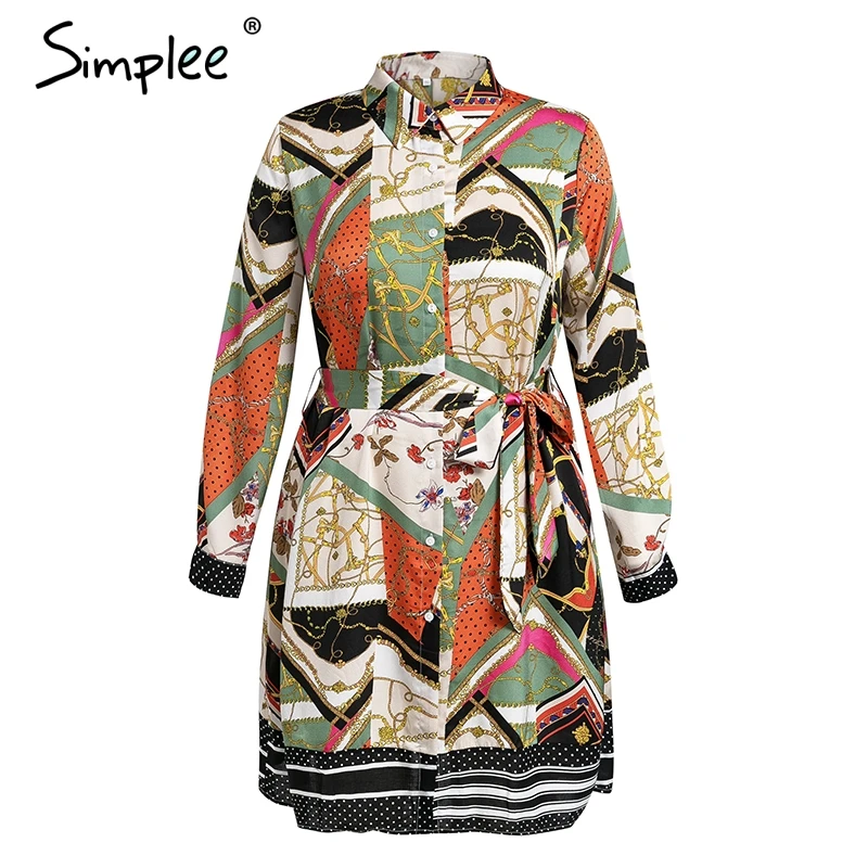 Женское платье-рубашка Simplee с принтом цепи летние короткие платья большого