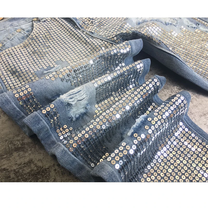 Модные Повседневные джинсы 2019 со старыми металлическими отверстиями прямые