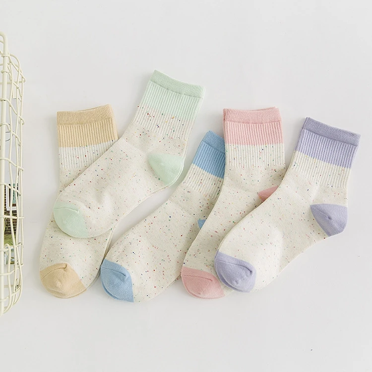 Лот из 5 пар сшитых хлопковых женских повседневных носочков пять цветов в
