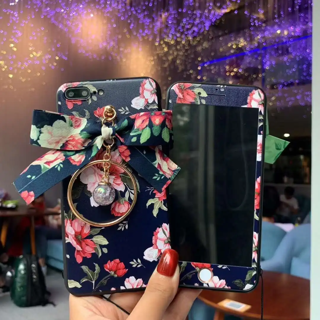 Для iPhone XS Max 3D чехол с цветком + пленка для экрана из закаленного стекла X XR 7 8 6s Plus