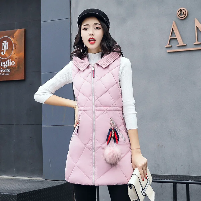 QIMAGE женские зимние жилеты 2017 Новый тонкий длинный жилет хлопковая стеганая