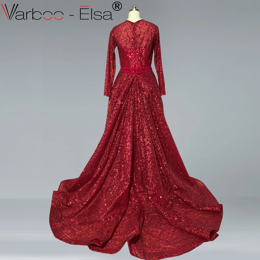 VARBOO_ELSA/ халат de soire с длинным рукавом, блестящее красное вечернее платье, Eegant, Русалка, длина до пола, платье для выпускного вечера, vestido de festa