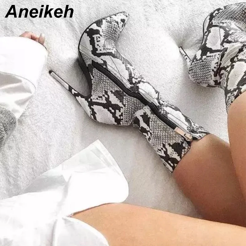 Женские ботинки челси Aneikeh весенние полусапожки из змеиной кожи с острым носком