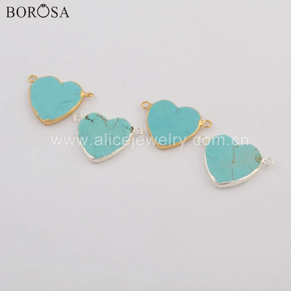 BOROSA 10 шт. в форме сердца позолоченный/посеребренный синий Howlite соединитель