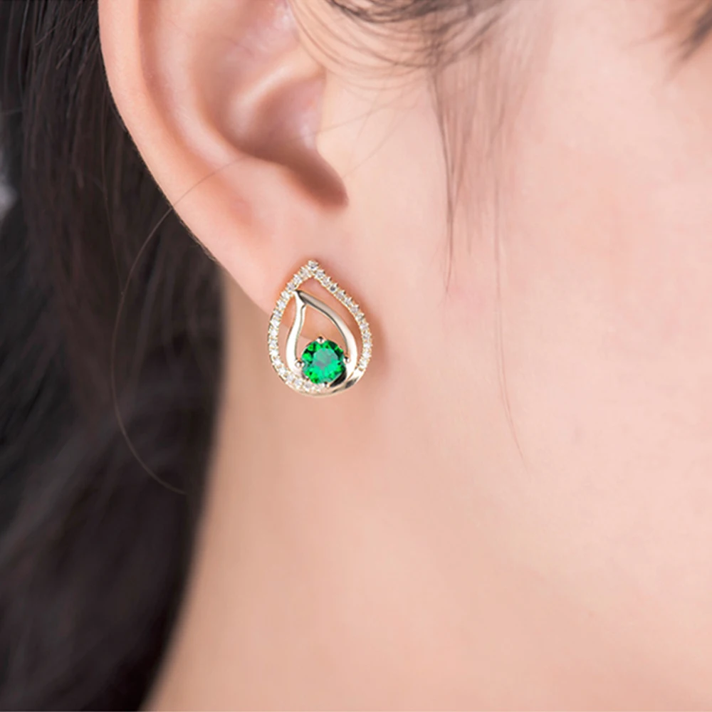 LOVERJEWELRY женские серьги Пуссеты Серьги Настоящее 18 К желтое золото натуральный круглый цаворит классические серьги для женщин вечерние ювелирные изделия для офиса