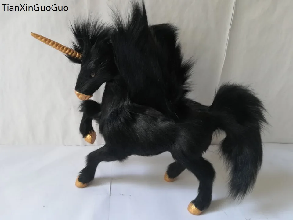 large 25x22cm plastic&fur black unicorn hard model craft home decoration toy gift w0330 | Игрушки и хобби
