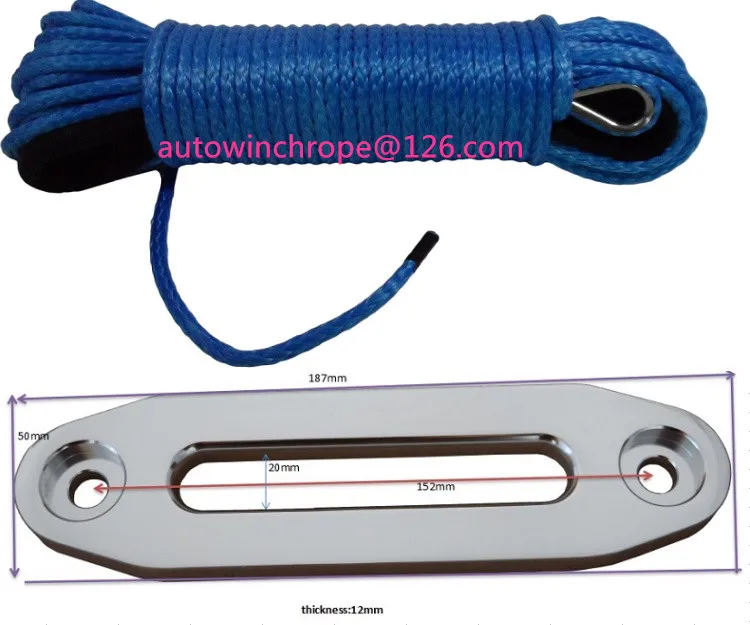 Blue 6mm*30m Synthetic Rope add 4500lbs Aluminum Hawse Fairlead,Off Road Rope,Boat Winch Rope,Replacement Winch Cable