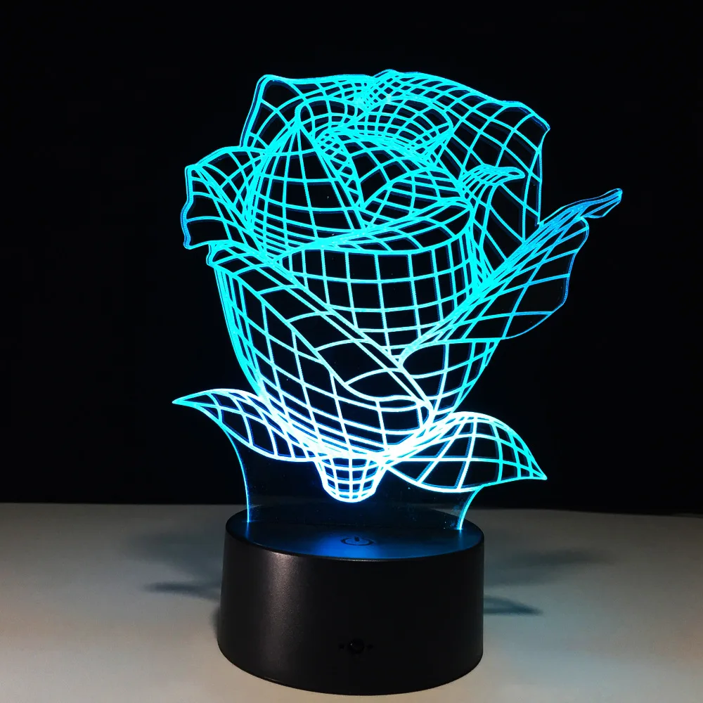 

Romantic Rose Flower 3D Led Night Light RGB 7 Color Change Novelty Table Lamp Wedding Party Decor Child Gift