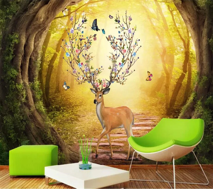 Wellyu пользовательские обои простые 3D фрески красивые лося скандинавские бабочки