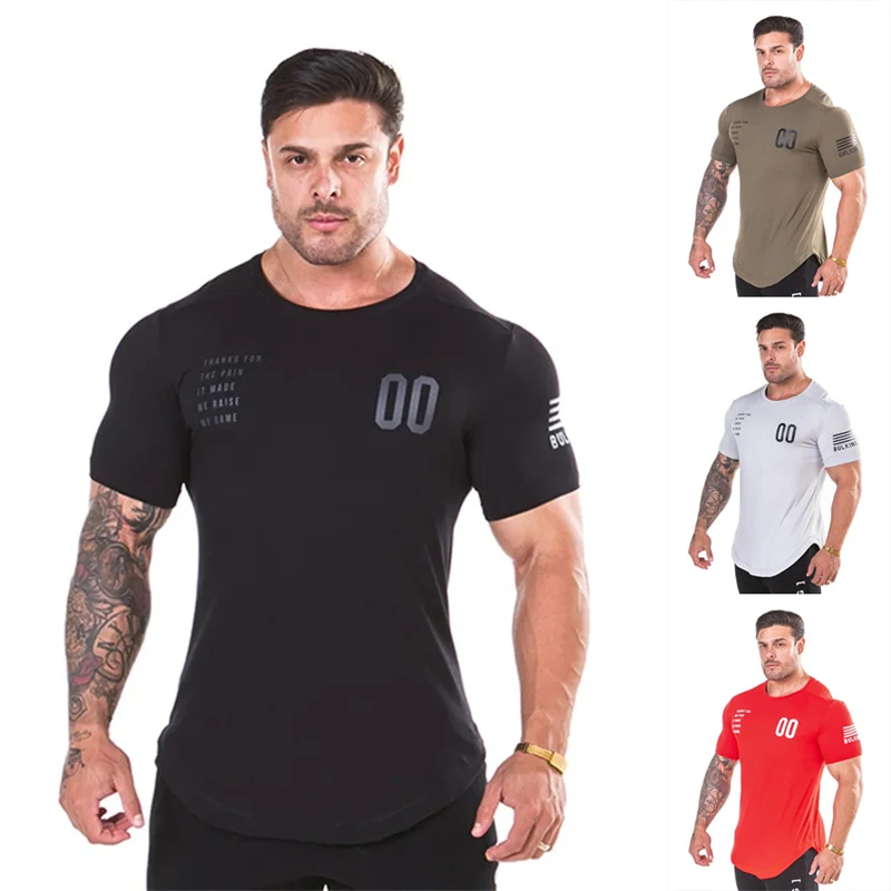 

Men's Fashion T Shirt Men Tops Summer Fitness Bodybuilding Clothes Muscle Male Shirts Cotton Slim Fit Tees