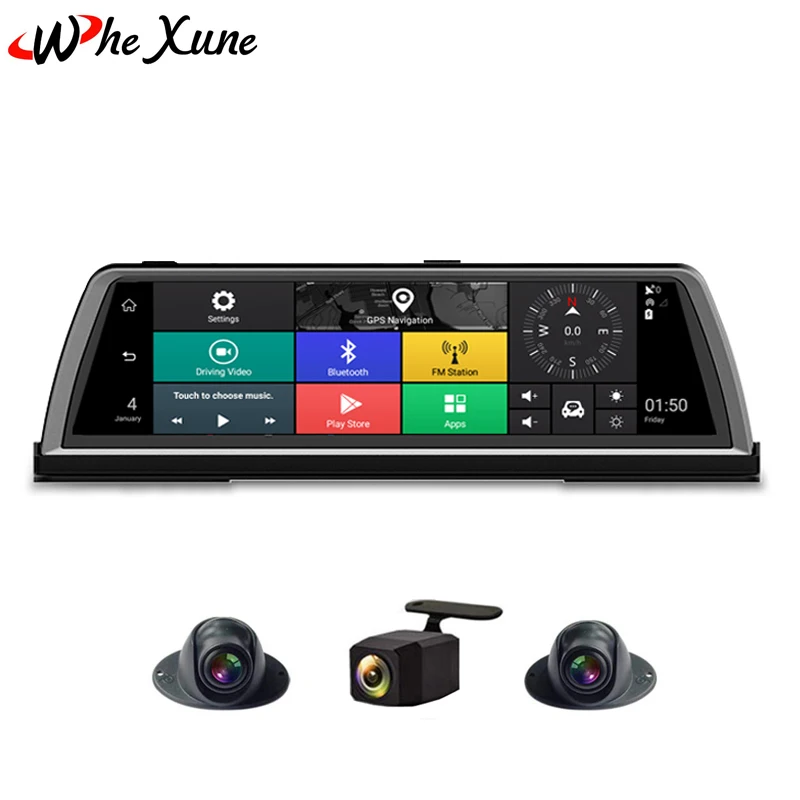 WHEXUNE 1" FHD 1080P 4G 4 канальный ADAS Android автомобильный видеорегистратор Dashcam центральная консоль зеркало gps WiFi задний объектив видео рекордер