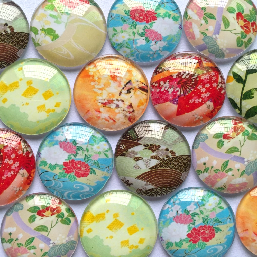 

ZEROUP 12mm 20mm Round Photo Glass Cabochon Mixed Pattern Fit Cameo Base Setting for Jewelry Flatback TP-068