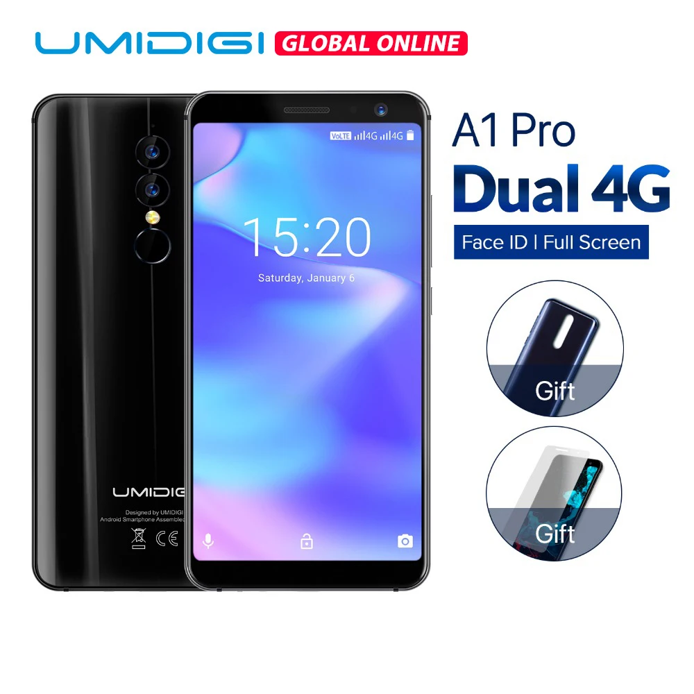 Фото Umidigi A1 Pro Глобальный Версия Смартфон Android 8 1 Face ID 5 дюймов 3 ГБ 16 MT6739 4 ядра 3150 мАч 13MP 4G