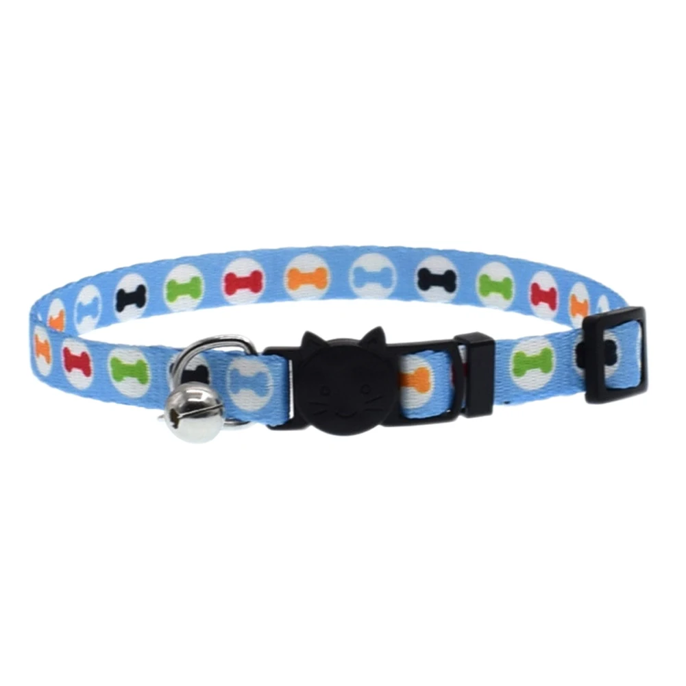 sky blue Bone Безопасная Пряжка Регулируемый котенок маленькие собаки кошки печать ошейники ошейник с Колокольчик для домашнего питомца J2Y - Цвет: sky blue Bone