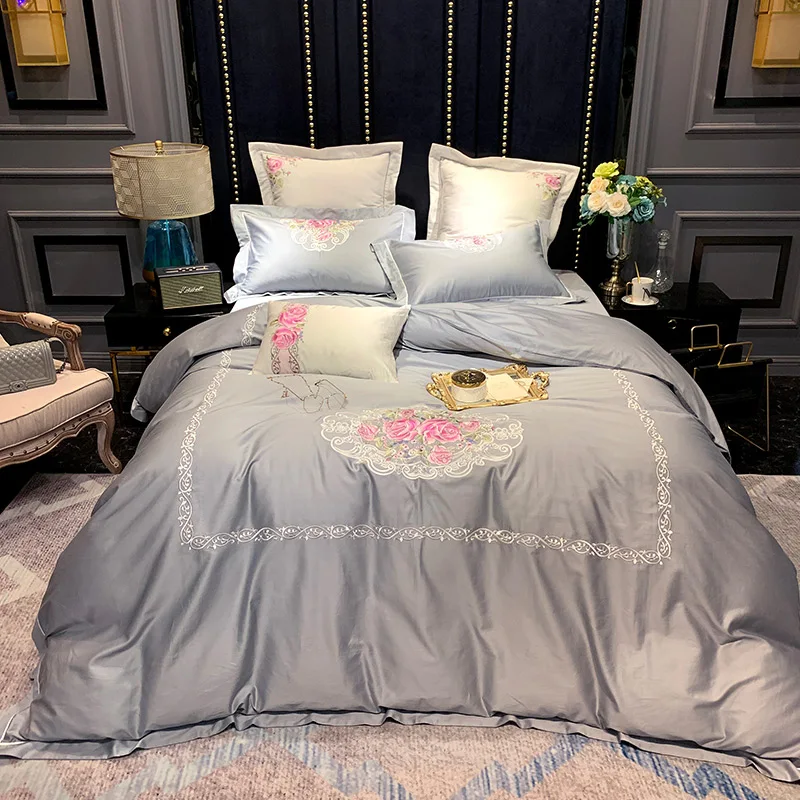 

100%Egyptian cotton Premium Embroidery Duvet Cover Bed sheet Bedding Set Luxury European Neoclassical Style,Queen King 4 Pieces