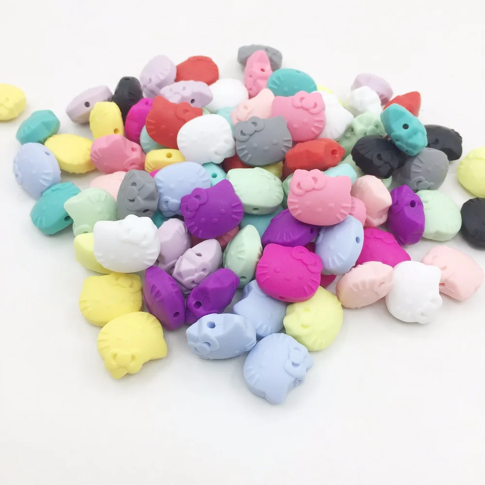 20 шт./лот мультфильм hello kitty Силиконовый бисер ребенок Прорезывание Зубов Бисер безопасный пищевой сорт для кормления Жевательная Кошка Китти Силиконовые Бусины