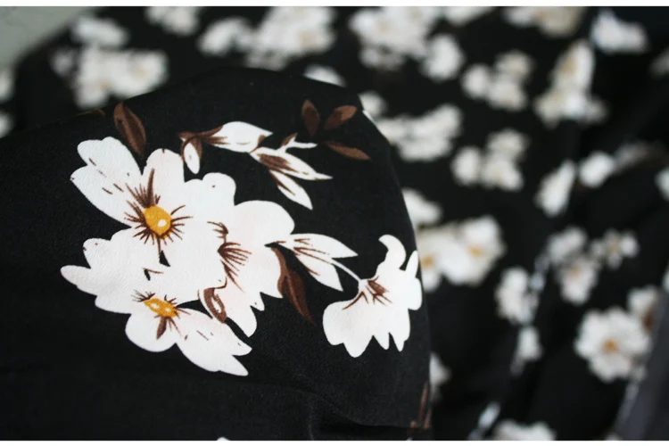 Magnolia flower printed fabric meter 145 cm non-perspective chiffon material soft scarf dress black child fabrics | Дом и сад