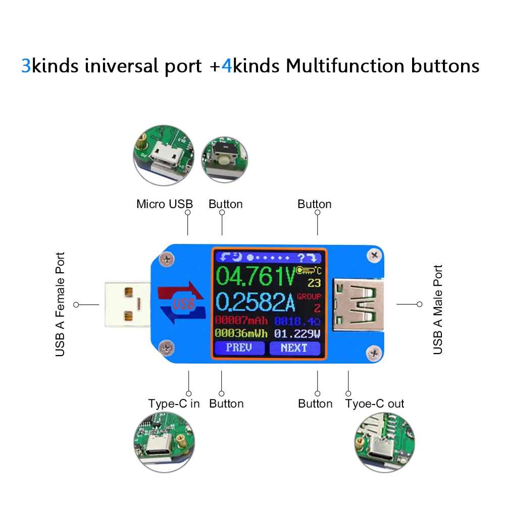 RD UM25C/ UM25 USB 2 0 Type C цветной ЖК тестер напряжения измеритель тока Вольтметр