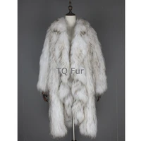 winter women overcoat knit raccoon fur x long coat with falbala collar full sleeves outerwear natural