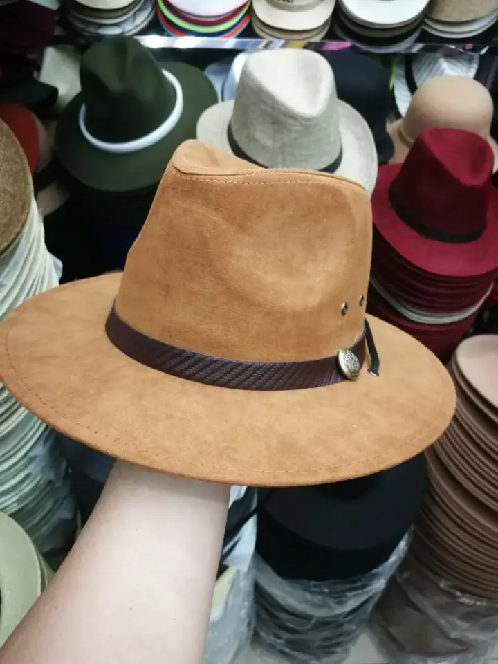 khaki Новые летние мужские Соломенные Ковбойские шляпы в Западном и американском стиле, широкая шляпа для путешествия, ковбойская искусственная замша, пояс, украшенный H25 - Цвет: khaki