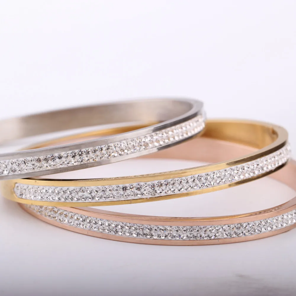 Скидки предложение ограничено Мода Armbanden Voor Vrouwen браслет-напульсник, высочайшего качества, два ряда со стразами Нержавеющая сталь любовь Браслеты& Браслеты для женщин