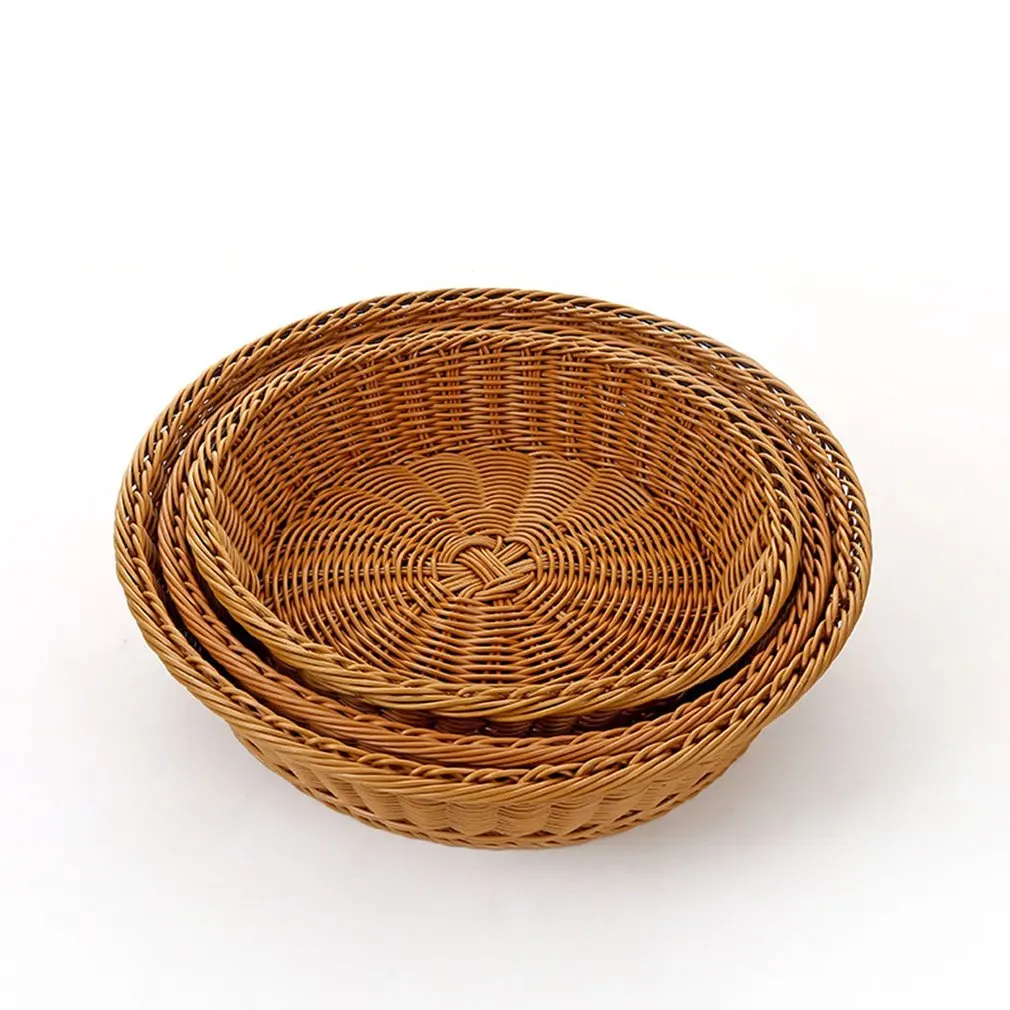 A2525 Hand-woven Storage Basket Round Vegetable And Fruit Rattan Plastic Home Drain Drying Groceries Organizer | Дом и сад