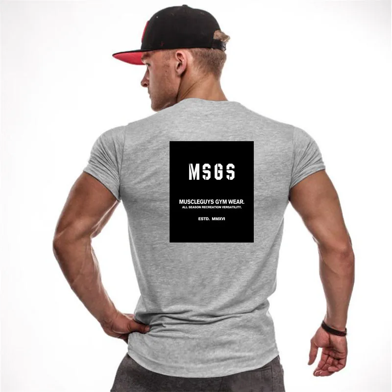 Новая брендовая одежда для спортзала Мужская футболка фитнеса модная хлопковая