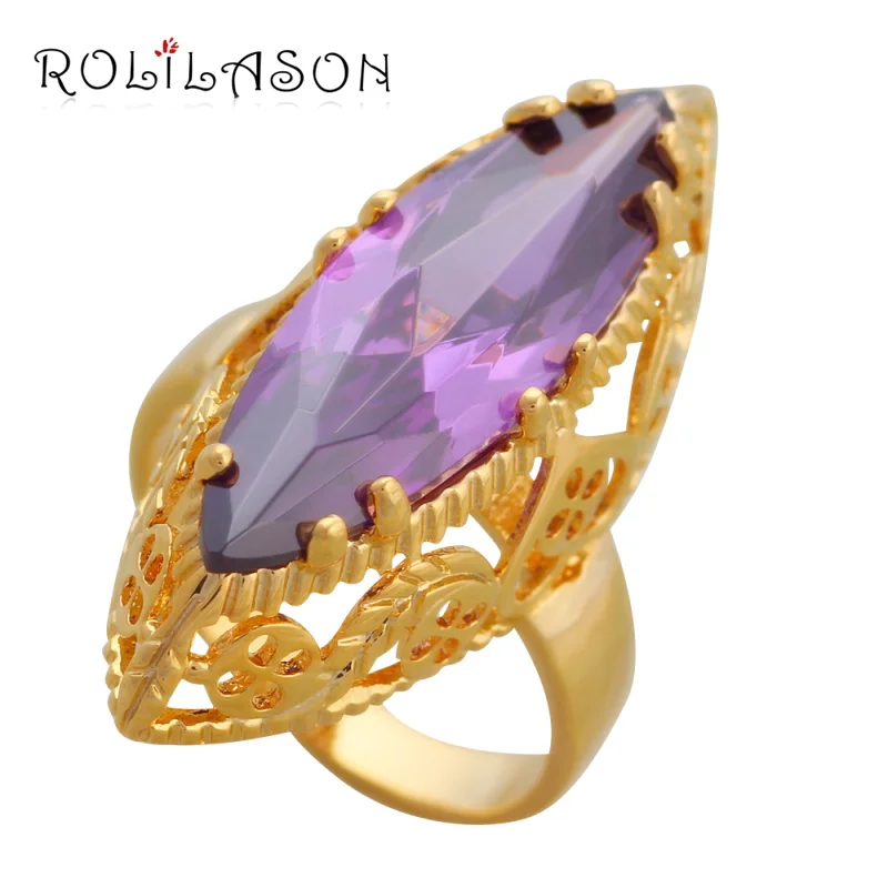 Огромные кольца для женщин 2015 фиолетовый кристалл золотой тон Элегантный Циркон
