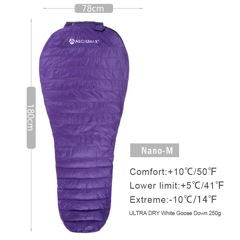 Purple M AEGISMAX NANO Upgrade Взрослый Открытый Кемпинг Сверхлегкий весна осень Мумия 700FP ультра сухой гусиный пух спальный мешок ленивый мешок - Цвет: Purple M