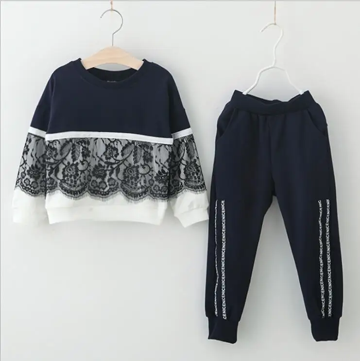 Autumn and Winter 2019 New Kidsɽress Dress Girls' Lace Stitching Sanitary Suit Alphabetic Pants Kids'Two-piece | Детская