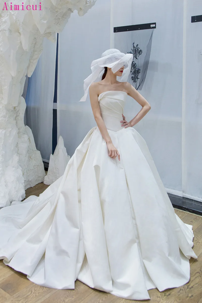Винтажное свадебное платье с вырезом лодочкой Vestido De Noiva простое матовое Атласное
