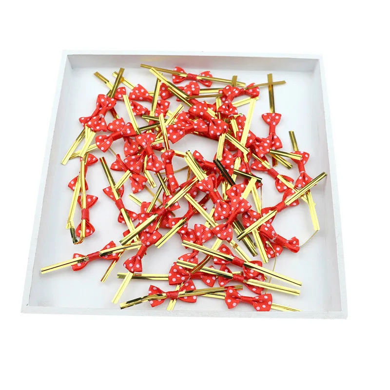 Red Twist Ties 50 шт. в горошек с бантом металлические закрученные стяжки уплотнительная проволока Виолончель леденец подарочная упаковка для конфет сумки крепеж уплотнительные фиксированные стяжки - Цвет: Red Twist Ties