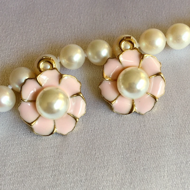 

17*20MM 30Pcs/Pack Pink Flower Tone Glass Pearl & Glazing KC Gold Alloy Pendants Jewelry Charms