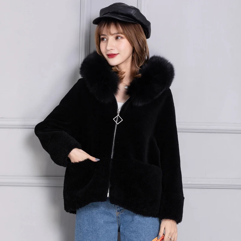 2019 new spring winter women real fox fur jacket loose plus size sheep shearing coats for | Женская одежда