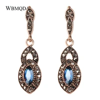 fashion blue stone black crystal drop earrings for women turkish antique gold clip on earrings vintage bohemian jewelry