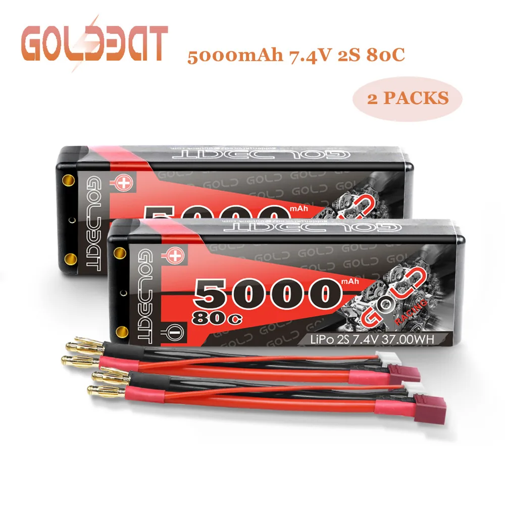 2 единицы GOLDBAT 7,4 V lipo батарея 5000mAh RC Car 80C батарея lipo 2S Lipo перезаряжаемая с штекером Deans для RC автомобиля лодки грузовика Roar